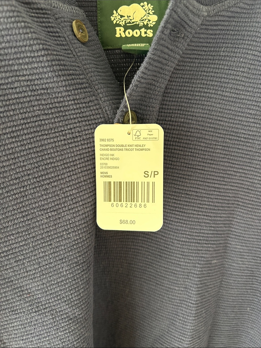 Roots Navy Waffle Henley Shirt - Picture 4 of 4